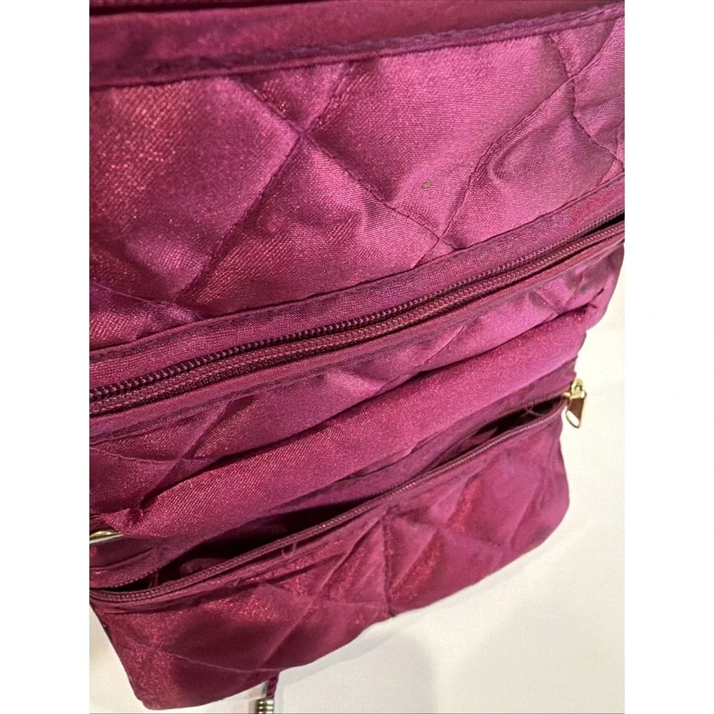 Purple Satin Travel Jewelry Bag Organizer Pouch 3-Zip Snap Ring Roll Up